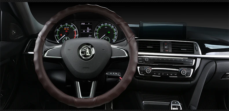 10 Skoda 12 лет 13 Натуральная кожа 14-классическая Octavia 09 крышка рулевого колеса четыре сезона сцепление крышка Женская