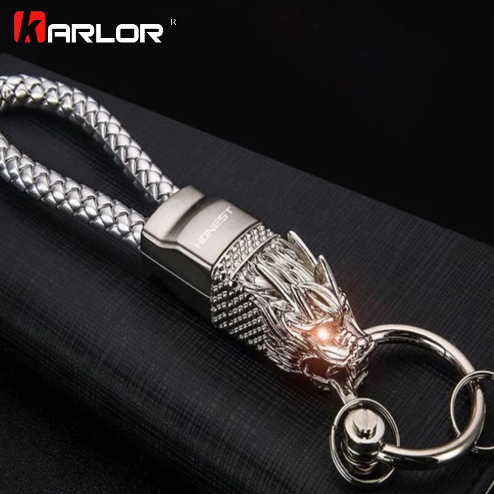 

Dragon Head Model Weave Keychain Key Holder Zinc Alloy Durable Car Key Ring Chain Automobiles Car Styling Car Accessories Gifts