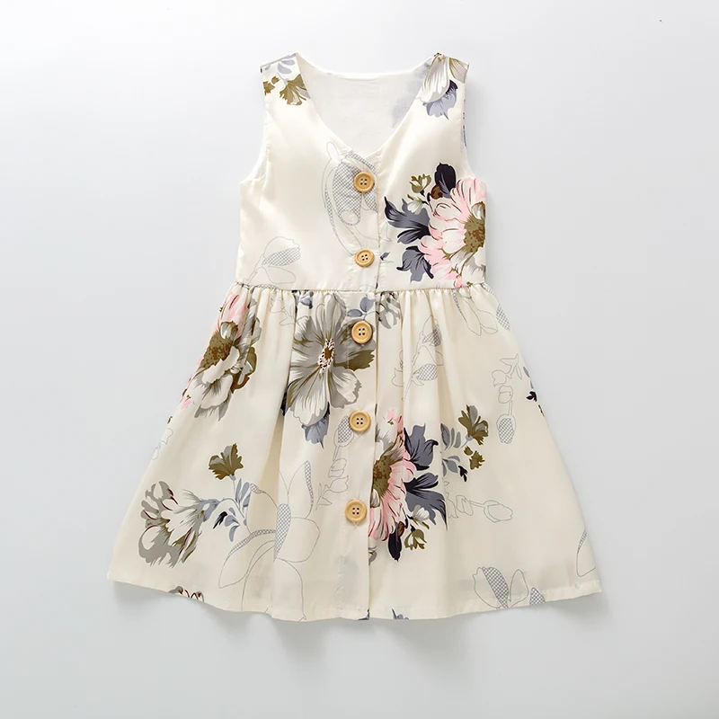 Kids Clothing Toddler Girls Floral Print Button Front A-line Dress Girls Dresses