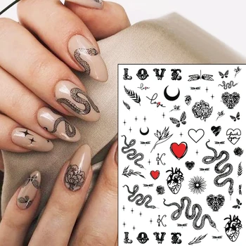 

2020 Hot DIY Serpentine 3D Nail Art Sticker Adhesive Sticker Decals Tool Black Snake Deisgn Nail Art Wraps Decoration