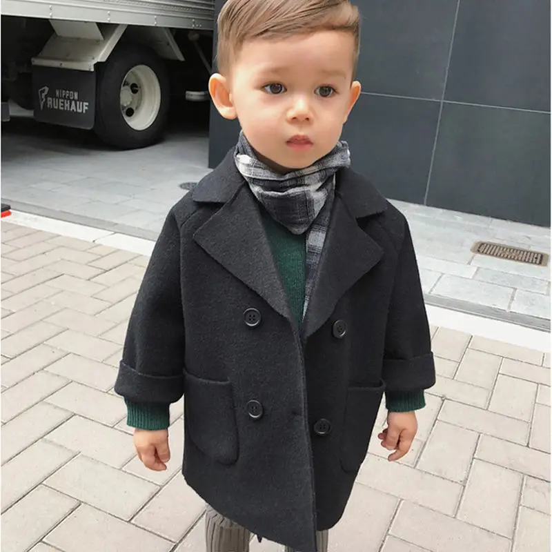 Куртка для мальчиков детская осенне-зимняя одежда детская длинная куртка для маленьких мальчиков, верхняя одежда, пальто г., для малышей от 80 до 120 лет, модная однотонная куртка - Цвет: black coat