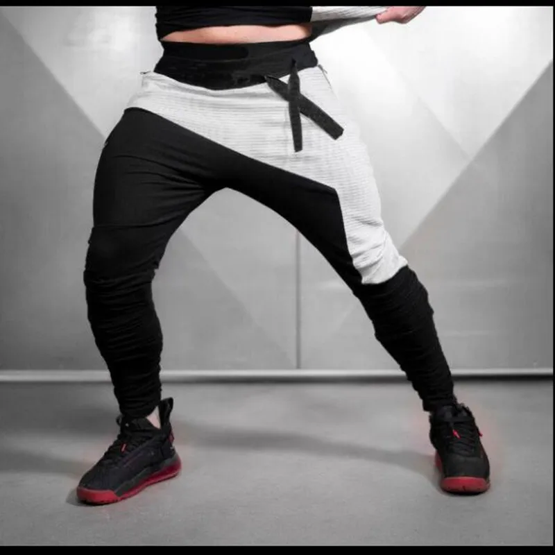 

2020 Mens sports workout gym fitness musclebuilding runing training trousers tight shin pants