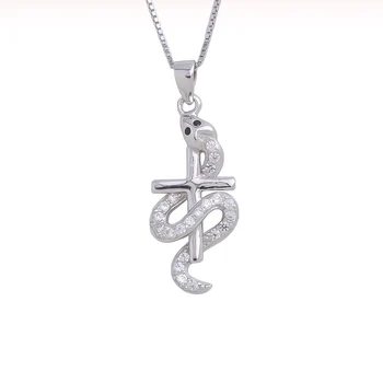 

925 Sterling Silver Zircon Snake Twine Cross Female Pendants Sacred Cross Long Necklaces For Women Collar Christ Jewelry