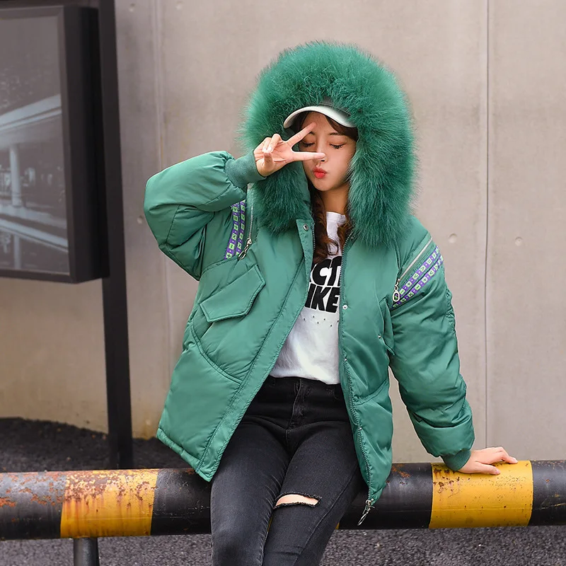 

2019 Women Winter Short Jacket Mujer Hooded Parkas Winter Coat Women Loose Parka Fur Collar Cotton Padded Jackets J8282