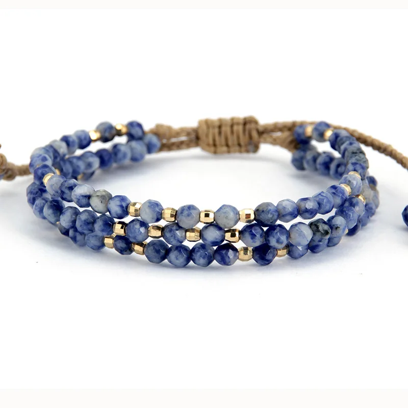 Unique Natural Brazilian Sodalite Gold Beads Stackable Bracelet Natural Stone Strand Bracelet Women Beaded Bracelets - Image 3
