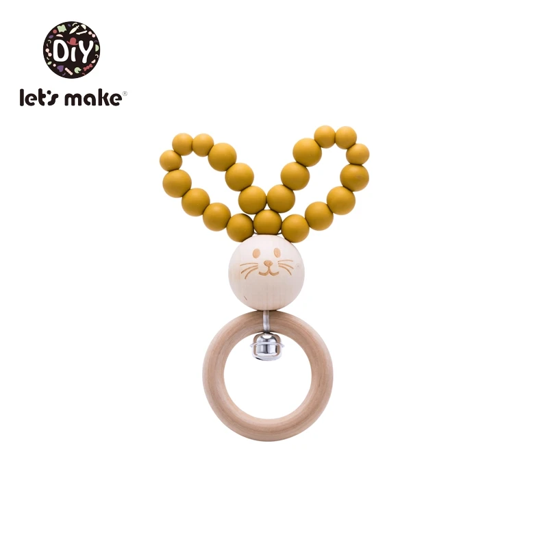 mustard yellow Давайте сделаем детские игрушки Погремушки для новорожденных музыка 1 шт. 0-12 месяцев кленовый кролик ухо Кролик кошка деревянное кольцо силиконовые бусины кровать колокольчик - Цвет: mustard yellow