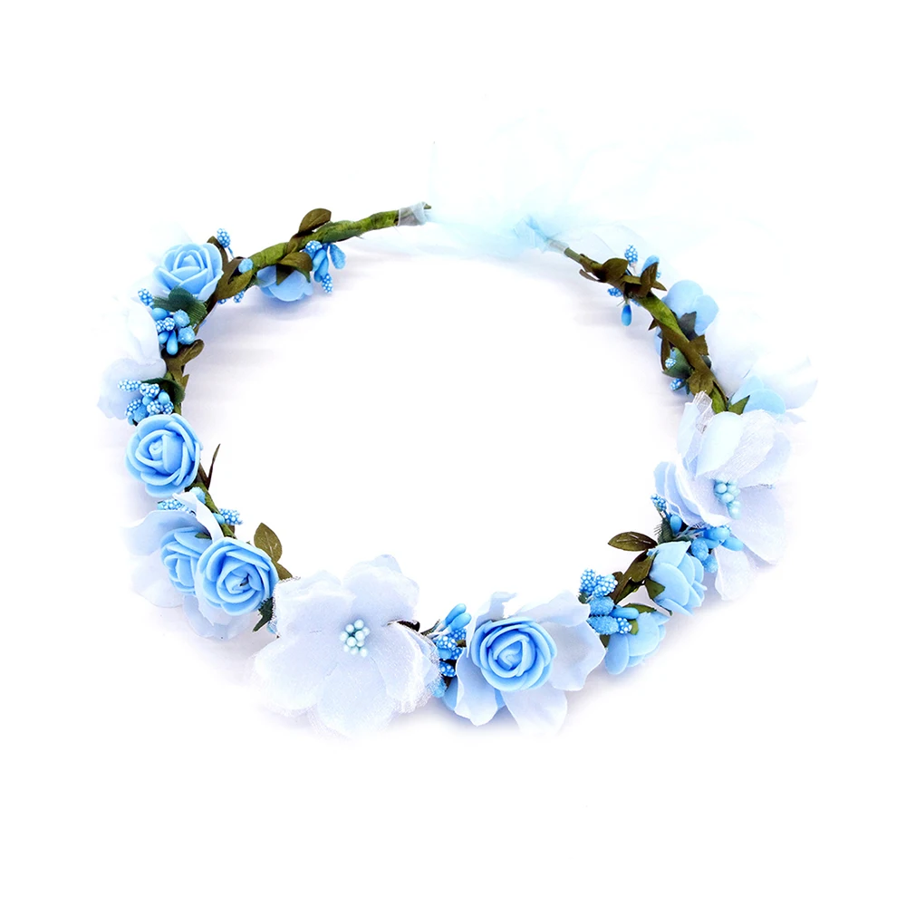 blue Женский головной венок для девочек, повязка на голову, цветок, корона, морской праздник, цветок, гирлянда на волосы на лбу, аксессуары, лента для волос - Цвет: blue