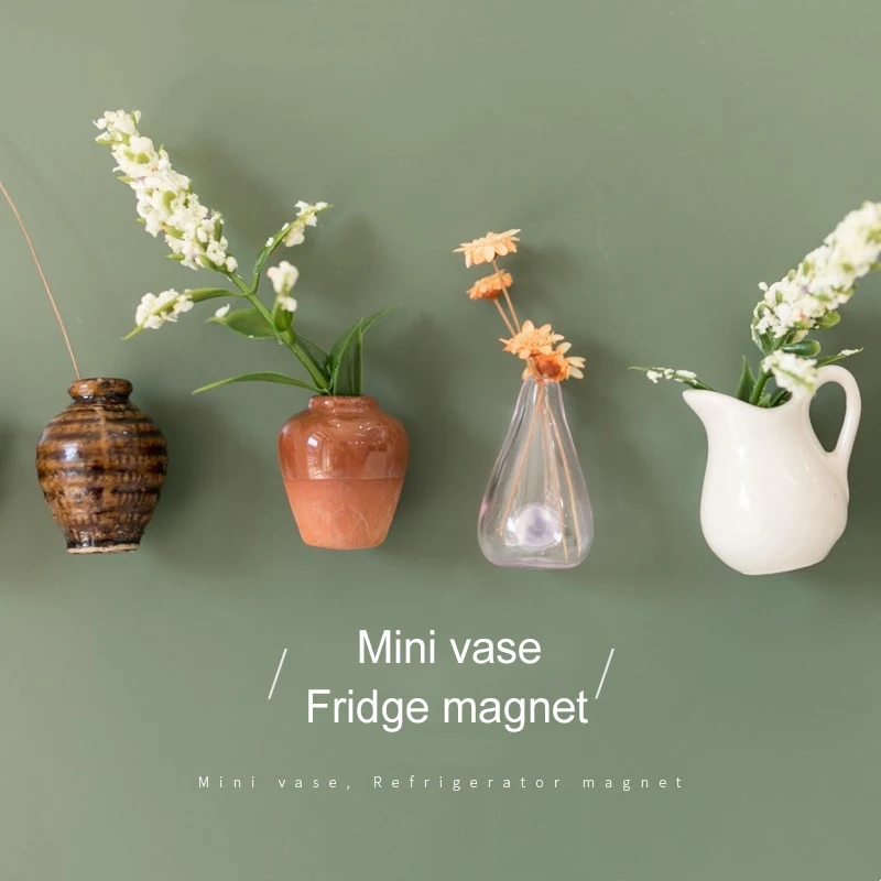 3-10pcs Mini Ceramics Vase Fridge Magnets Label Bonsai Magnet Button Potted Simulation Flower Vase Refrigerator Message