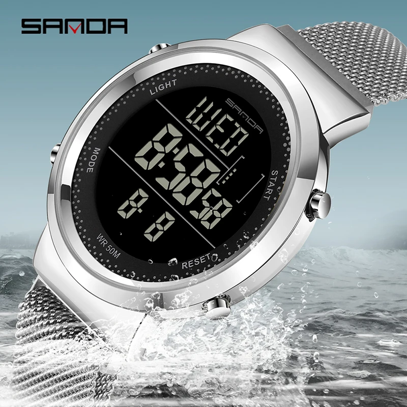 REVIEW TOP SELLER  SANDA Charming Multifunctional Digital Watch Steel Mesh Strap Magnet Clasp Electronic Clock Outdoor