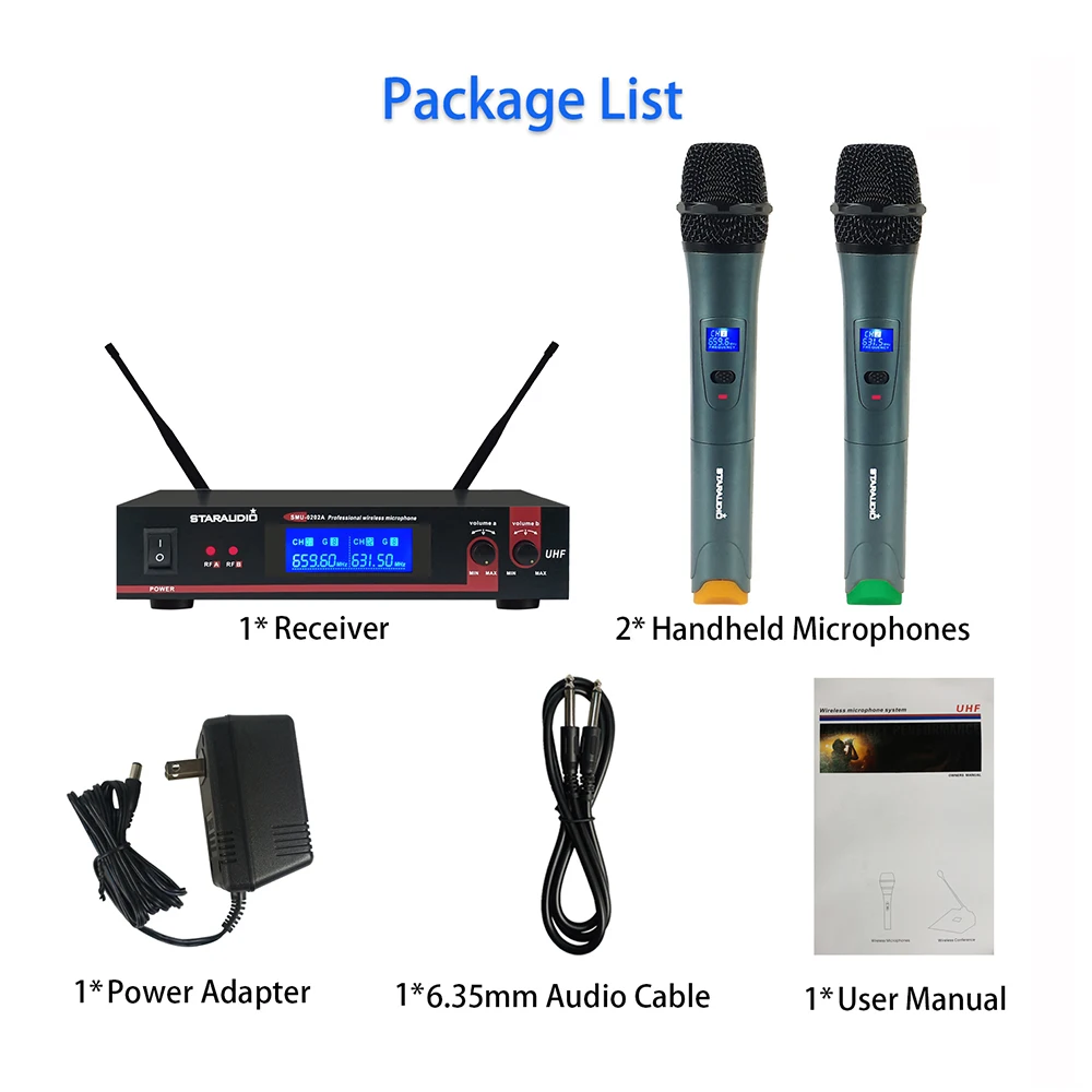 2ch uhf handheldwireless microphone system for stage