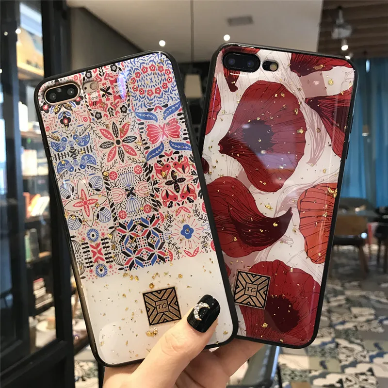 

Ethnic Style Flower Gold Foil Bling Phone Case For iPhone X XS Max XR Soft TPU Cover For iPhone 7 8 6 6s Plus Glitter Case Capa