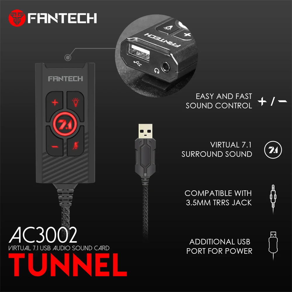 FANTECH AC3002 7,1 Аудио Звуковая карта регулятор громкости и микрофона управление риском Лер 7,1 дополнительные функции для игровой гарнитуры Earpods