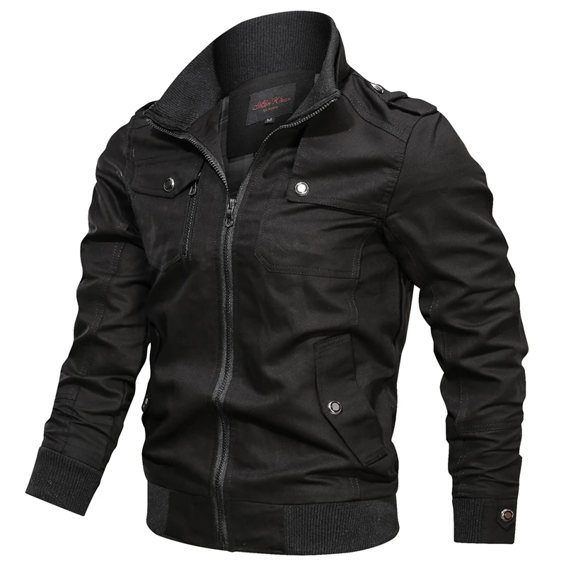 Мужская повседневная куртка, весенне-осенняя хлопковая куртка в стиле милитари, пальто пилота, верхняя одежда Veste Homme, армейская куртка-бомбер, ветровка, мужская одежда - Цвет: Черный