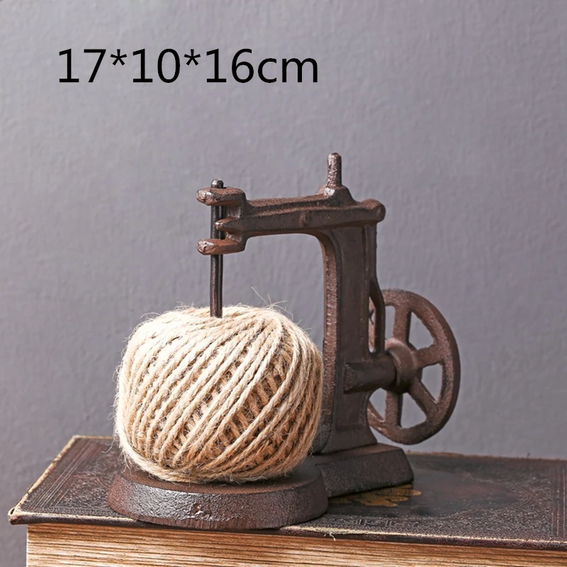 VILEAD 16cm Iron Sewing Machine Rope Winder Figurines American Country Window Display Props Decoration Ornaments Retro Nostalgia