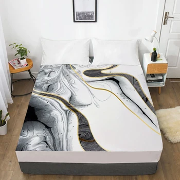 

Mattress Cover Fitted Sheet With Elastic Band Bed Sheets Bedding Linens Queen King Size Bedsheet 160X200CM Nordic Gray Marble