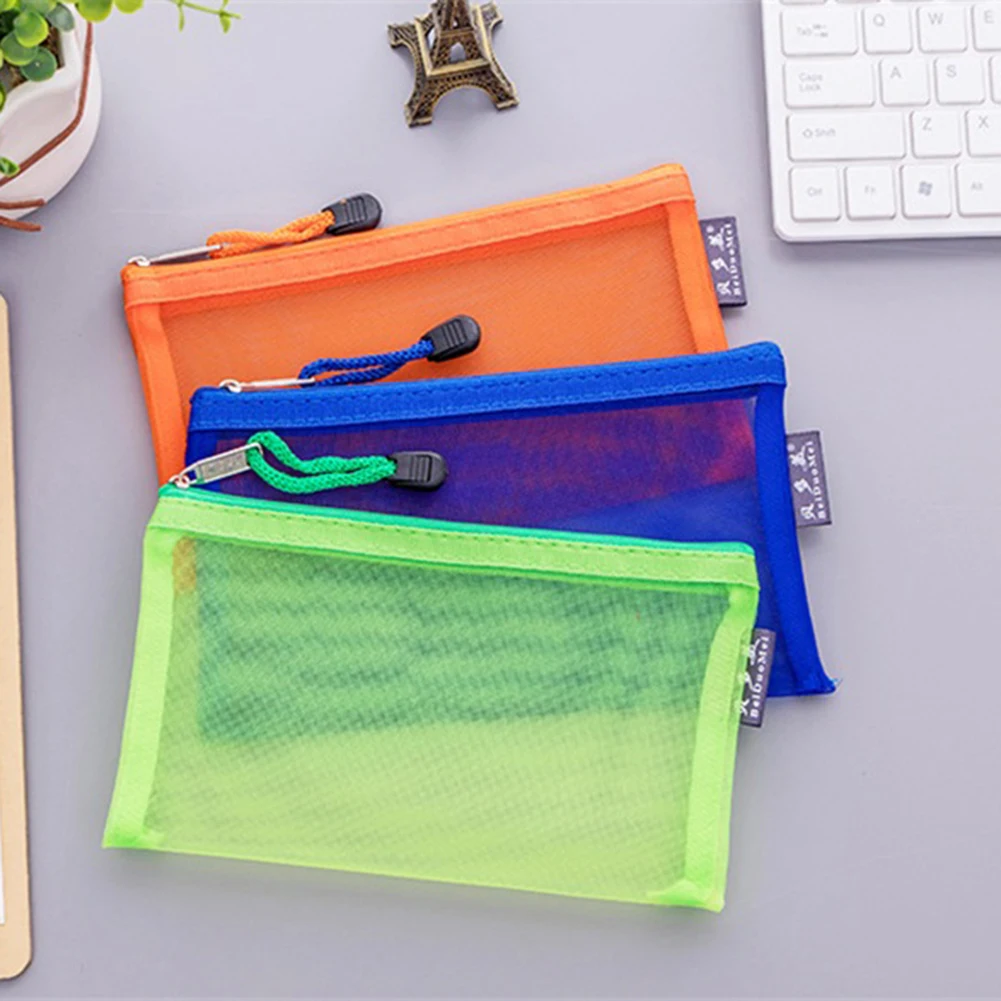 Transparent Grid Zipper Pen Bag Pencil Case Storage Package For Girls Korean Stationery School Supplies School Student 1 Pcs pencil case