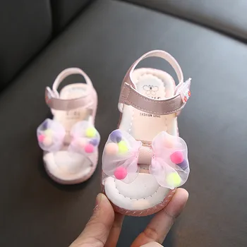 

Summer Children's Cute Bow-knot With Balls Princess Flats Korean Soft Beach Shoes Kids Toddler Shoes Little Girls Beach Sandals