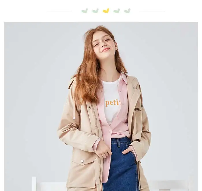 SEMIR, Женская ветровка средней длины, осень, новинка, негабаритный, с капюшоном, на шнурке, с вышивкой, пальто, Корейская версия, свободная куртка