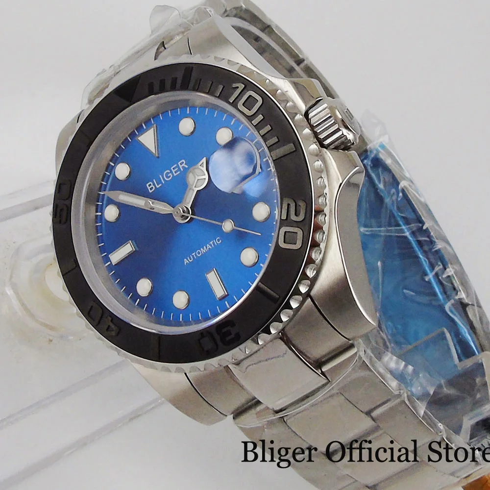 

BLUE BLIGER Auto Men Wristwatch Brand Stainless Steel SUB Machinery Watch Sapphire Glass Glide Lock Buckle