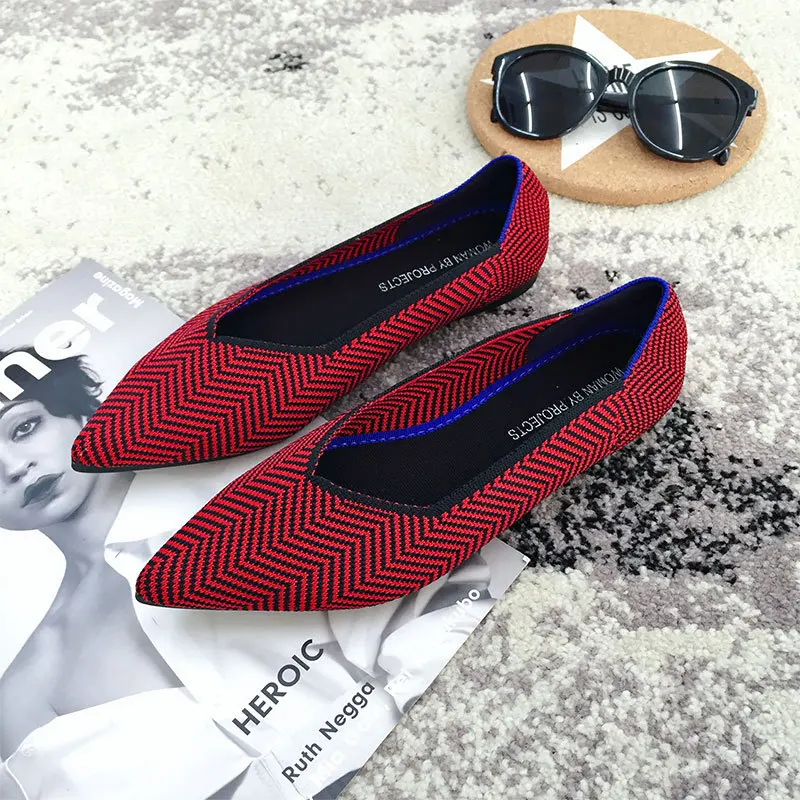 Роскошная Брендовая обувь; Качественная женская обувь с острым носком без застежки; женские лоферы из микрофибры; вязаная обувь на плоской подошве; женские мокасины; женская обувь; P009 - Цвет: 5008-10 red black