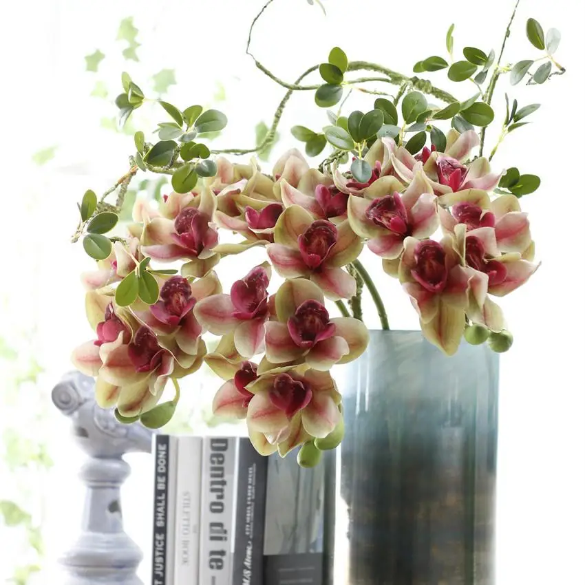 11 бутоны, реалистичные 3D печать большой Орхидея Cymbidium латекс искусственные цветы для дома вечерние свадебные украшения искусственные цветы