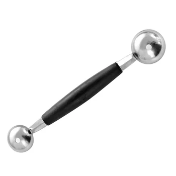 

Stainless Steel Fruit Spoon, Double-End Melon Ice Cream Baller Scoop, Kitchen Tool Easy to Use, Black Non-slip Grip