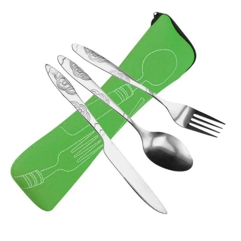 4pcs Steel Knifes Fork Spoon Family Travel Camping Cutlery Eyefuldiving Bag Picnic Steak Steel Cutlery Set