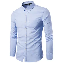 Повседневная тонкая на кнопках модная повседневная Осенняя рубашка с отложным воротником и длинными рукавами с карманами из ткани Оксфорд деловая Мужская рубашка Топ однотонный