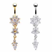 Пупка кольца Сексуальная подвеска Кристалл живота тела цепь пупка для пирсинга, из хирургической стали Ringe Drop Schmuck