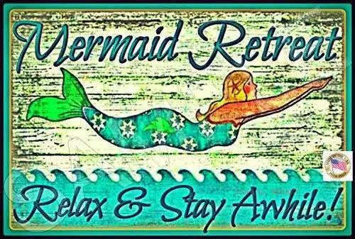 Mermaid Welcome Sign 8 X12 All Weather Metal Tin Rectangle Plaque | Дом и сад