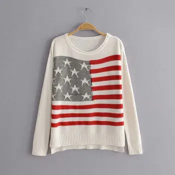 

Fashion New JJ38-9848 European and American fashion striped printed Pullover Sweater
