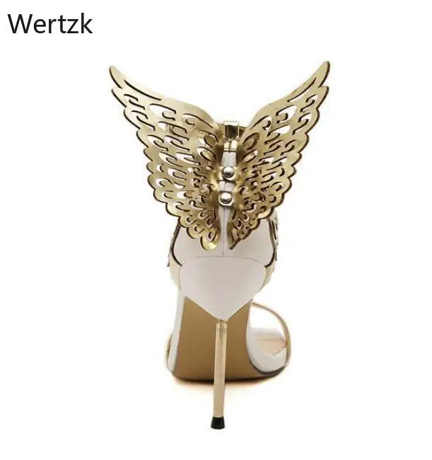 Брендовые женские туфли-лодочки; женские туфли-лодочки на высоком каблуке с крыльями бабочки; пикантные босоножки на высоком каблуке с открытым носком; вечерние женские туфли; E225