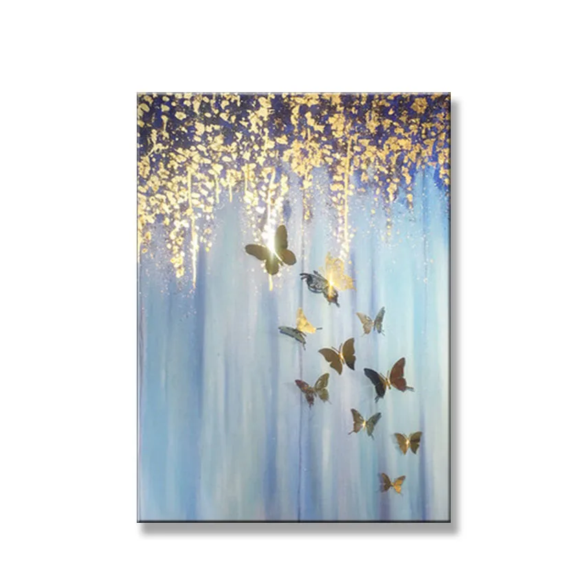 Beautiful home wall decoration hanging pictures gold butterfly 100% Handmade canvas oil painting for living room bedroom unframe | Дом и сад