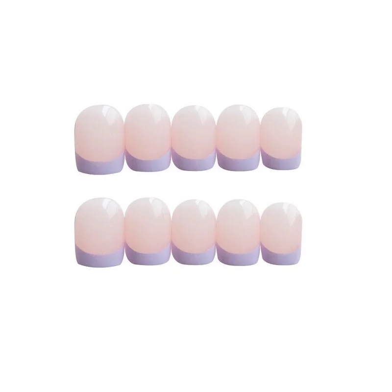 GAM-BELLE Natural Nude Purple French Nail Tips Artificial False Fake Nails Summer Short Full Cover Press On Nails Decoration