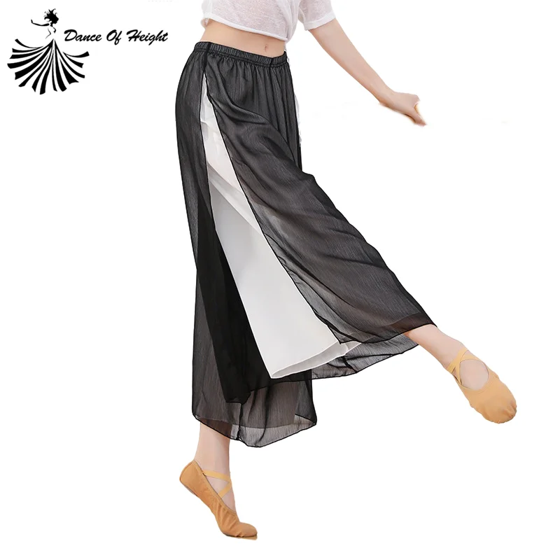 Women Side Split Loose Dance Pants Two Layers Contrast Color Adults Wide Leg Practice Wear Cheap