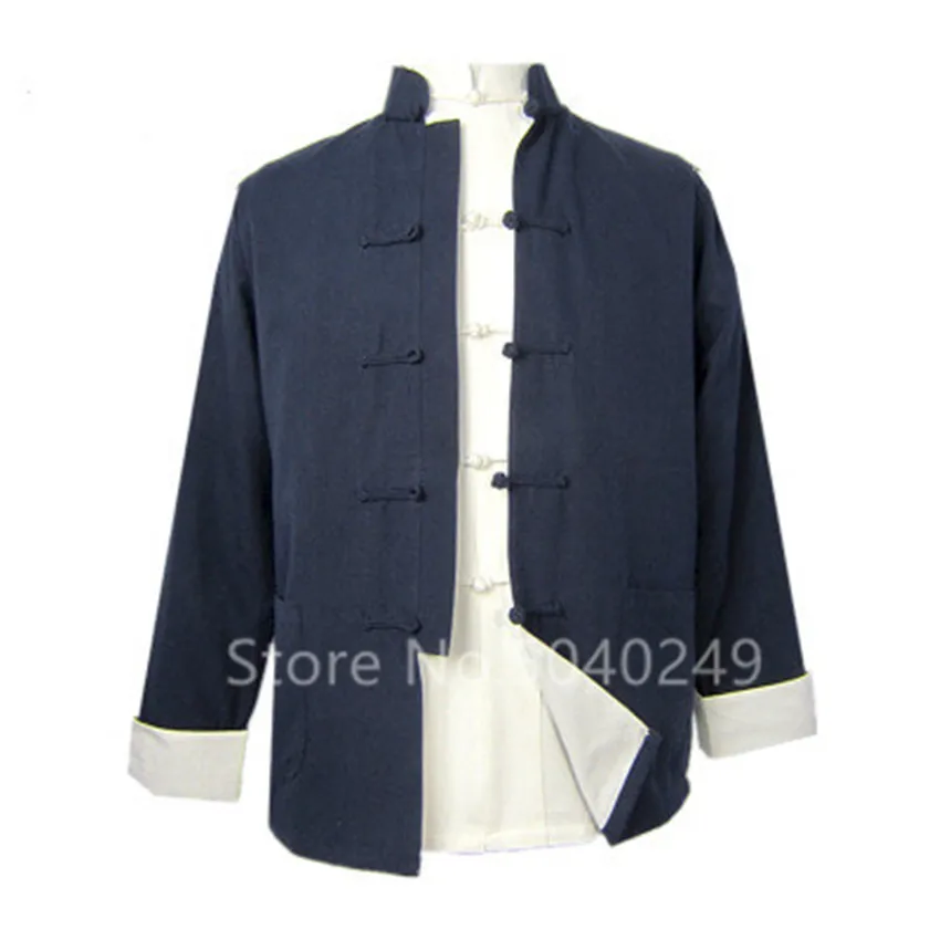 Tang Suit Top Men Shirt Long Sleeve Jacket Cardigan Traditional Chinese Clothing Cotton Stand Collar Buckle Kung Fu Clothing