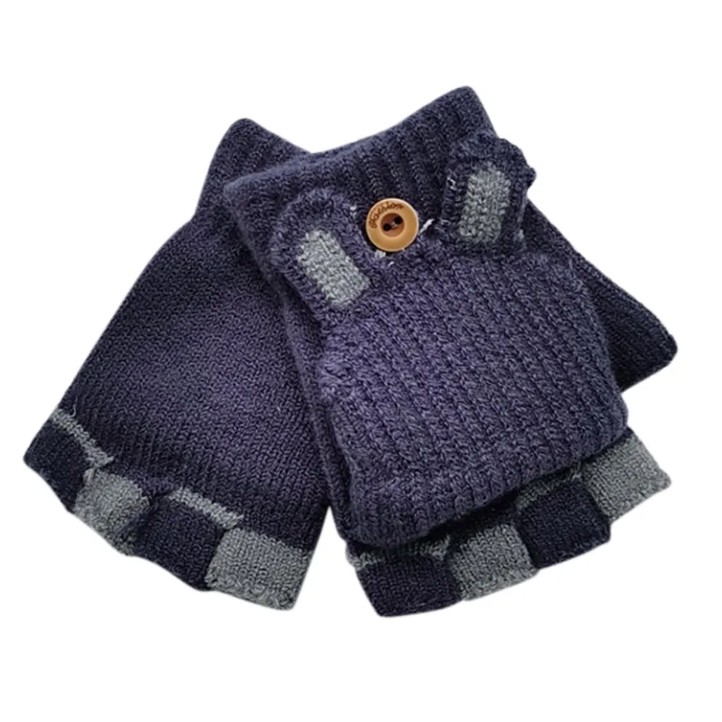 Детские зимние перчатки; детские теплые вязаные перчатки с откидной крышкой; хлопковые перчатки без пальцев; перчатки для снежной погоды; детские перчатки - Цвет: F