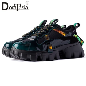 

DORATASIA New Fashion Ladies Chunky Heels Sneakers Ladies Genuine Leather Shoes Woman Flat Platform Non-slip Flats Women 2020