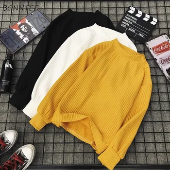 

Hoodies Women Korean Style Solid Elegant O-Neck Simple All-match Loose Retro Pullover Womens Loose Students Harajuku Clothing