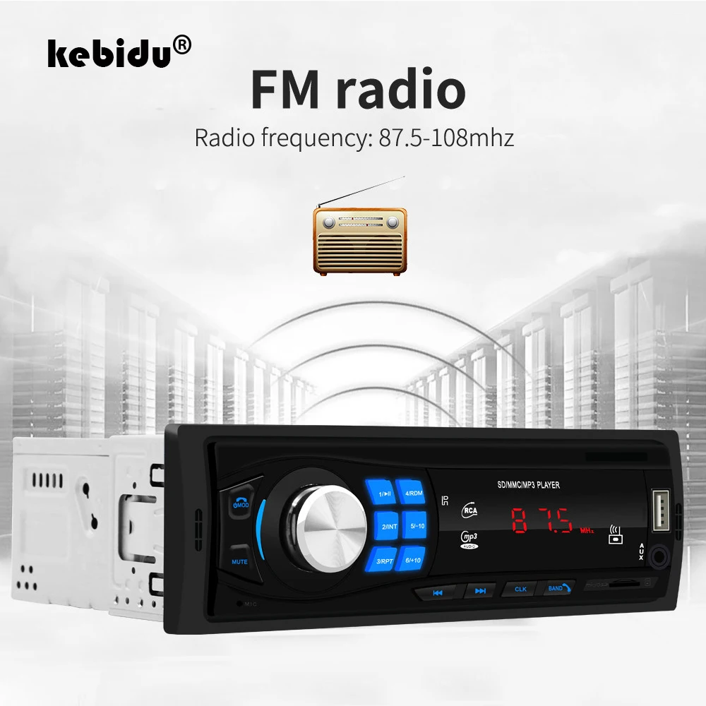 Kebidu 1 Din Bluetooth автомобильный стерео MP3 плеер Handsfree 12V автомобильное радио в-тире