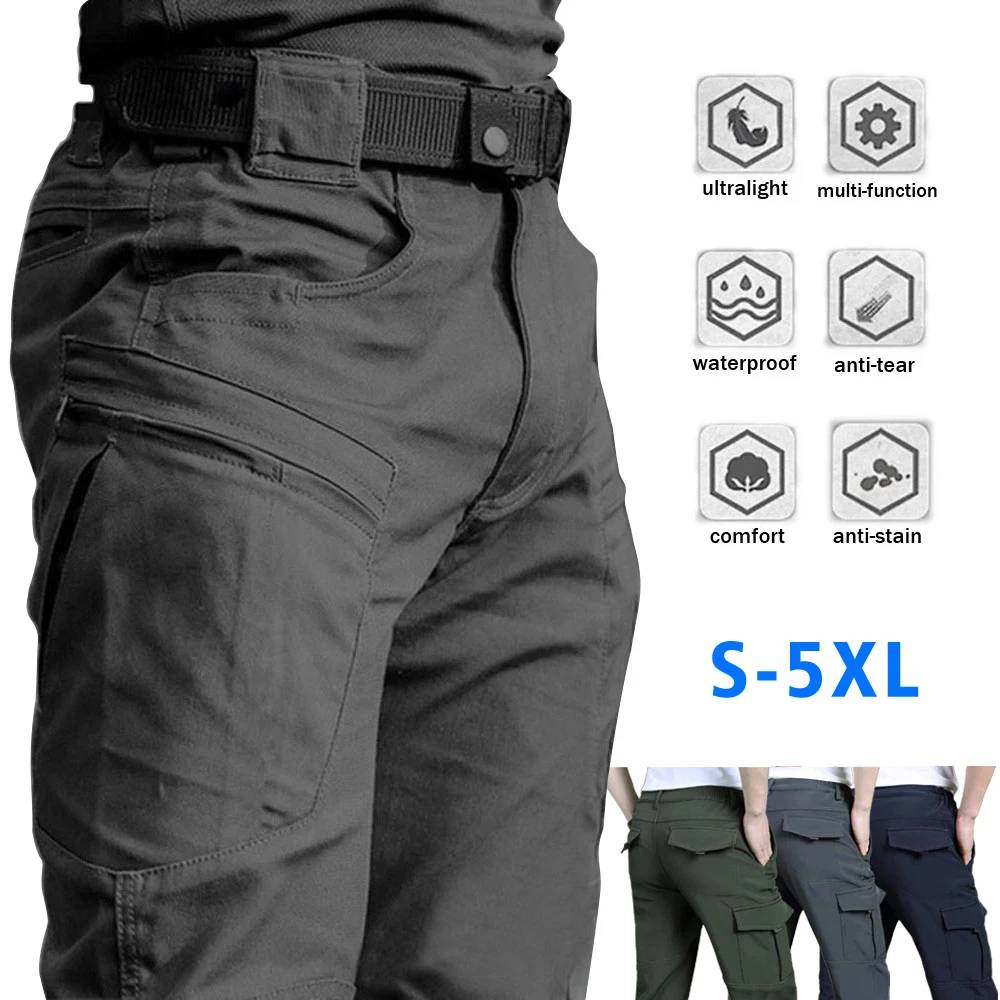 Pantalones tácticos con múltiples bolsillos elásticos para hombre, táctico militar para ir al trabajo urbano, ajustados, de secado rápido, 5XL| Pantalones informales| AliExpress