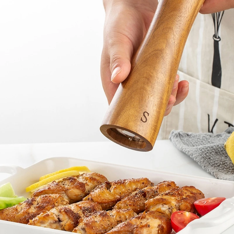 Acacia Wood Salt And Pepper Grinder Set Manual Pepper Grinder Mill with Spoon Salt Shaker for BBQ