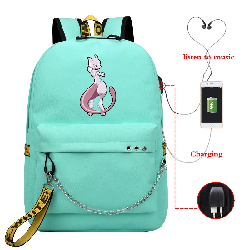 7 Mochila Pokemon Mewtwo Arcanine Cute Backpack for Women School Bags for Teenage Girls Usb Charge Laptop Backpack Travel Backpack - Цвет: 7