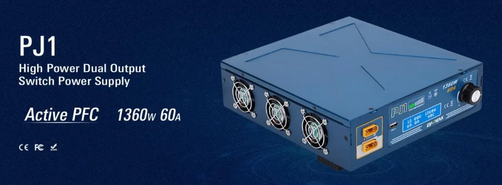 EV-PEAK PJ1 1350W 60A зарядное устройство высокой мощности с двойным выходным выключателем