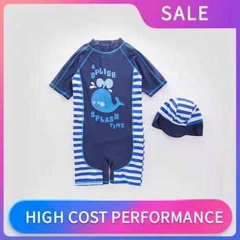 

New Arrival Summer Boy Baby Swimwear+Hat 2Pcs Set Cartoon Whale Stripe Swimming Suit Infant Toddler Swimwear Kids Beach Bathing