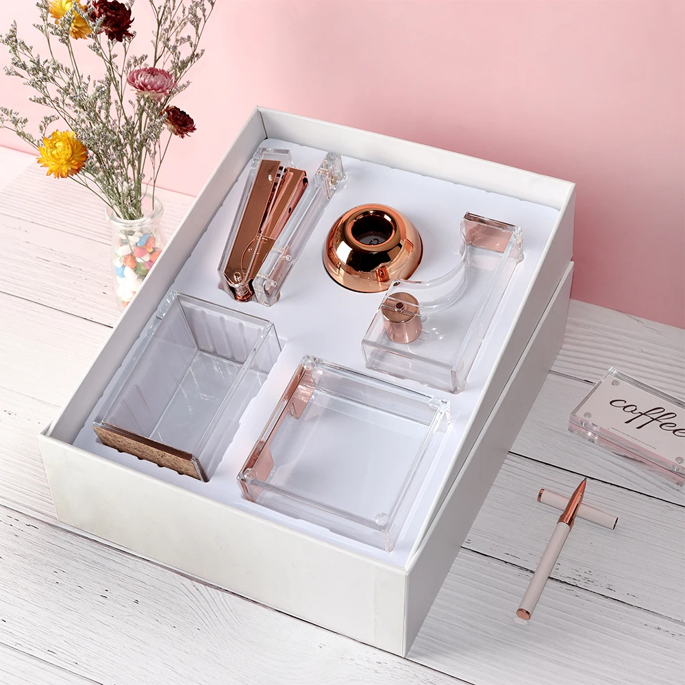 Gold Stationery Desk Organizer Set Modern Office Supplies Rose Gold Acrylic Desk  Accessories Gift Box Set For Men - AliExpress