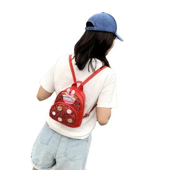 

Sequin Backpack, Sparkle Travel Daypack with Bunny Pattern & Polka Dots for Toddler Girls