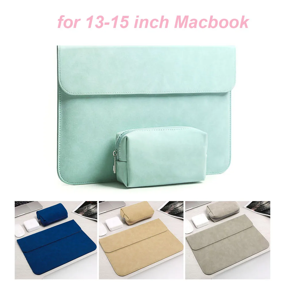 Portable PU Leather Laptop Sleeve Bag with Charger Pouch Case for Mac Air Pro Huawei Xiaomi HP Acer Lenovo Dell 13inch laptop