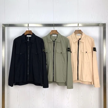 

2020ss Compass Badge Sleeve Patched Women Men Pocket Jacket Coat Men Streetwear Turn Down Collars Jacket Windbreaker