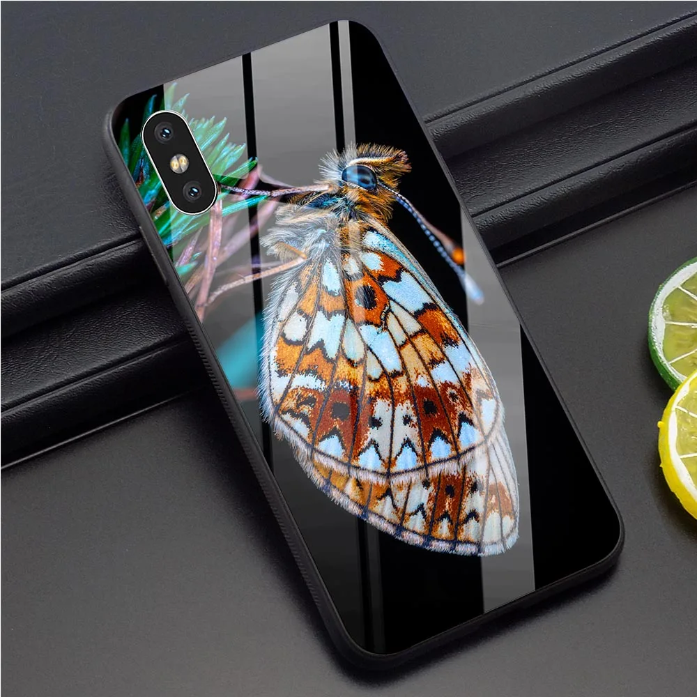Чехол для телефона из закаленного стекла с рисунком бабочки для iPhone XR, чехол для телефона SE 6 6S 7 8 Plus X Xs XR 11 Pro Max 5 5S, чехлы для задней панели - Цвет: K1557609